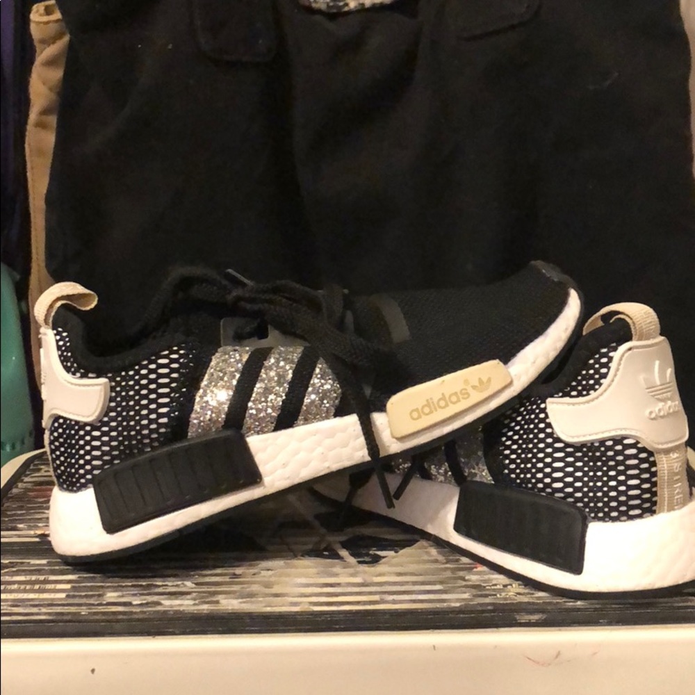 Black and silver glitter adidas NMD